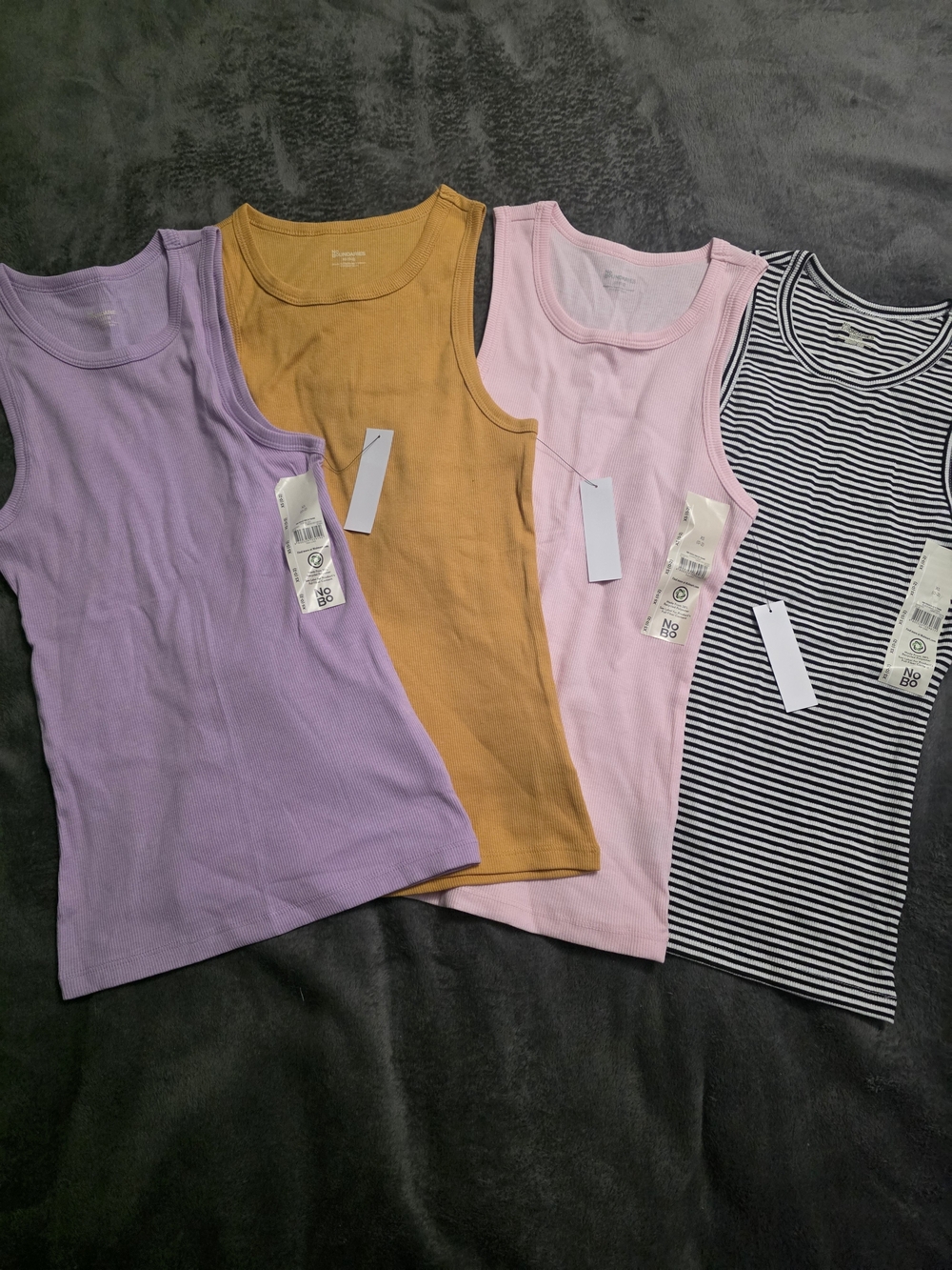 NOBO Women’s Ribbed Tank Tops - Lavender, Mustard, Pink, Black/White Stripe